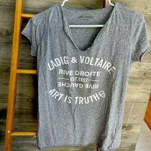 Zadig & Voltaire Embellished T-shirt Lt Grey ART IS TRUTH Great Condition XS